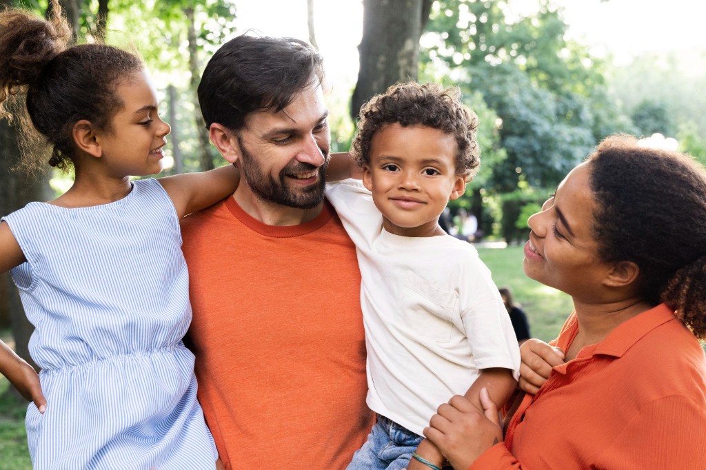 Diverse family outdoors